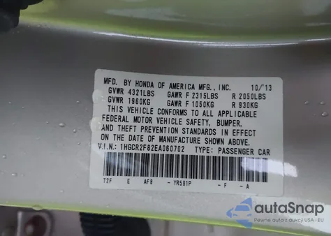 2014 Honda Accord Ex-L z USA, uszkodzony, nr VIN 1HGCR2F82EA060702